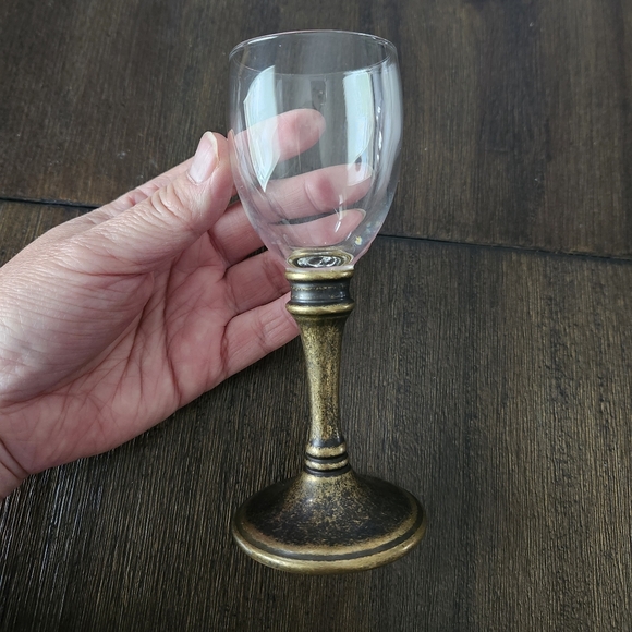 Set of 4 Clear glass solid brass stem wine glasses, Vintage barware - Picture 7 of 8